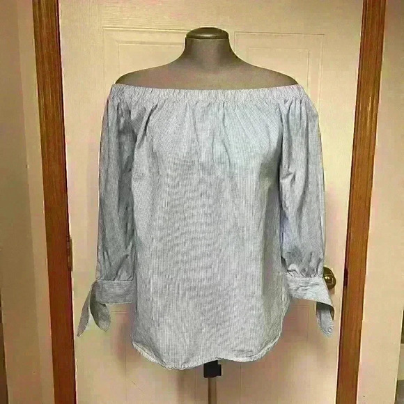 No  Comment Off Shoulder Top Coastal Minimalist Blue Large - Picture 1 of 6